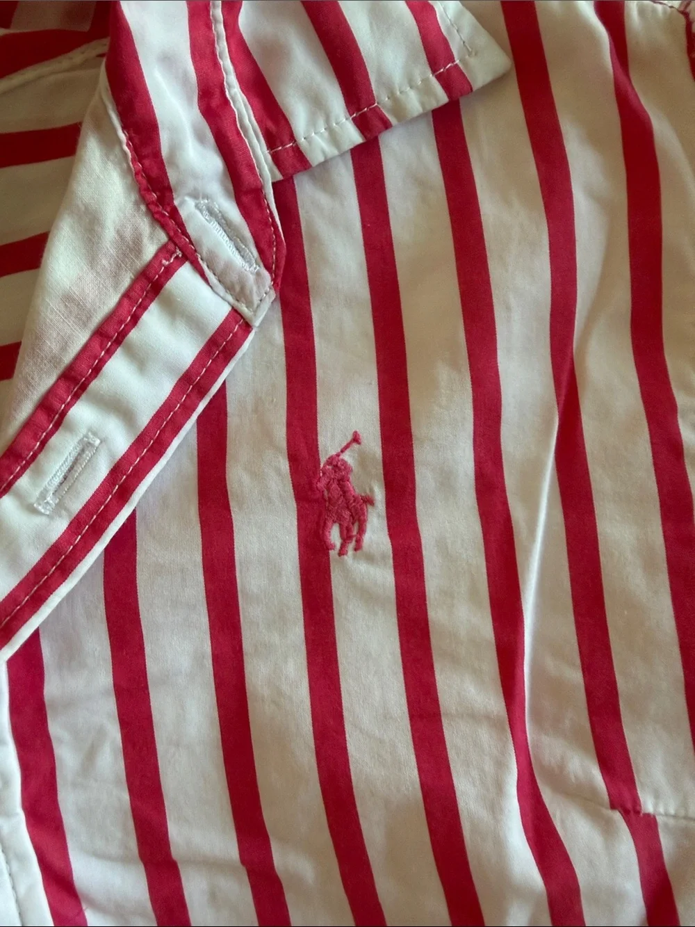 Polo by Ralph Lauren Pink & White Striped Button Shirt